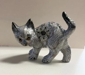 Vintage Cloisonne Katze Kupfer und Weiß Multicolor Emaille Figur - Bild 1 von 5
