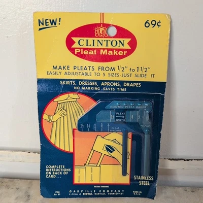 Vtg 60s Clinton Stainless Steel Pleat Maker New on Card & Instructions - Image 1 of 4