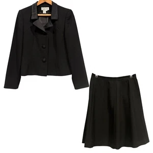 VTG Atrium Collection 2 Piece Skirt Suit Satin Collar Black Career Formal Size 8 - Picture 1 of 17