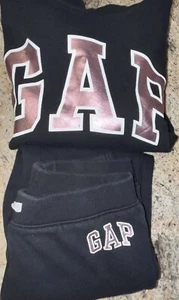 GAP Kids 2-Piece Jogger Pullover Hoodie Set Black Girls Sz.12 Pink Logo - Picture 1 of 8