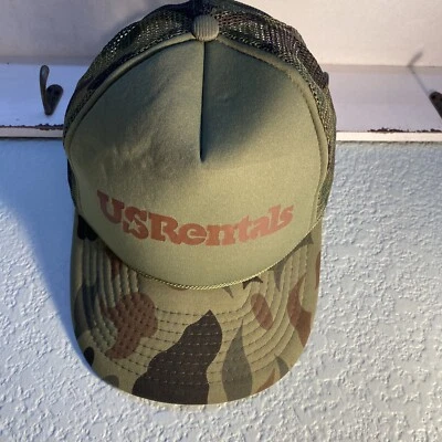 Sombrero de camionero de malla Snapback verde camuflaje cuerda de espuma trenzada US Rentals Foto 1 de 4