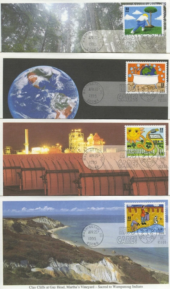 US, Earth Day #2951-2954 First Day Covers 4 Mystic Color Cachets  - Image 1 of 1