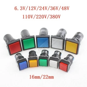 16/22mm Square LED Pilot Panel Indicator Signal Warning Light Lamp AC/DC New - Picture 1 of 5