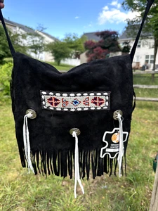 Handgefertigte schwarze Wildleder Leder Fransen Crossbody Handtasche Western Boho Schultertasche - Bild 1 von 10