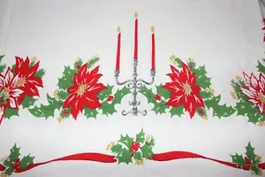 Mantel de Navidad de lino estampado vintage velas de pascua 42"" x 50"" ¡Bonito! - Imagen 1 de 11