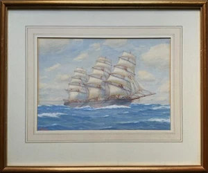 Quality Vintage Post-War Marine Clipper Ship Seascape Watercolour Painting c1960 - Picture 1 of 10