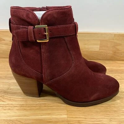 NEW Diba 7.5 Sleek Bootie Burgundy Red Leather Suede Side Zipper 2" Heel - Image 1 of 4