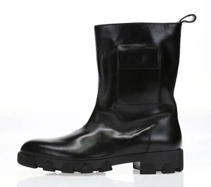 BALENCIAGA Womens Black Leather Pocket Pull On Mid Calf Boots Size 41 NEW 229397 - Picture 1 of 6