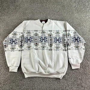 VINTAGE 90s Art Unlimited Sweatshirt Mens M White Montana Southwestern Henley - Picture 1 of 17