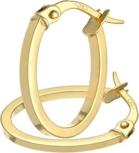 9ct Yellow Gold Oval Hoop Earrings – Elegano - Picture 1 of 4