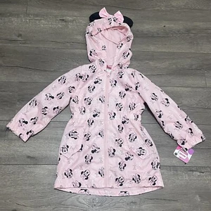 Disney Junior Minnie Mouse Girls Hooded Windbreaker with Ears Pink Sz 4 NWT - Picture 1 of 8