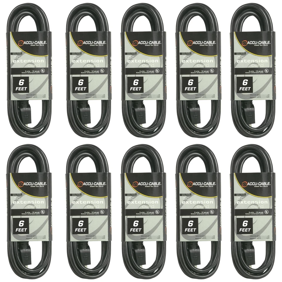 American Audio EC-163-6 Black 6FT 16 Gauge AC Extension Cords 10 Pack idjnow - Image 1 of 1