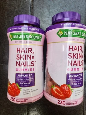2 New Nature's Bounty Advanced Hair, Skin & Nails Gummies  Biotin 230 ea 04/2027 - Image 1 of 4