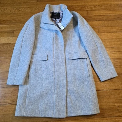 NUEVO CON ETIQUETAS JCREW NUEVO Abrigo Chaqueta Mujer 8P Pequeño Italiano Estadio Tela Lana Gris Foto 1 de 4