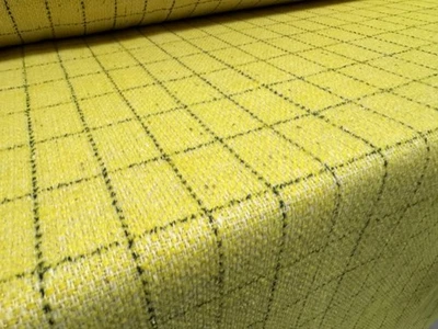 Wool Blend Bouclé Coat Fabric, Per Metre - Metallic Lurex Check - Yellow - Image 1 of 3