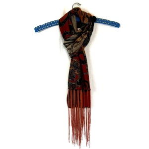 Damen Schal Orange Schwarz Blumen Transparent Ausschnitte Silber Metallic Faden 45x18" - Bild 1 von 7