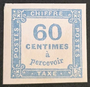 FRANKREICH 1878 postfrisch NH Imperf Taxe 60 C hellblau Yvert #9 Ränder sehr schön - Bild 1 von 2