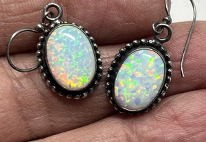 Vintage Sterling Silver 5 Five Star Opal Drop Earrings - Picture 1 of 5
