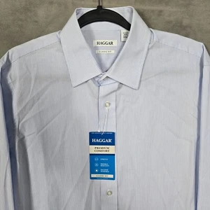 Haggar Dress Shirt classic Fit Stretch light Blue striped Men's 15-15.5 34/35 - Picture 1 of 12