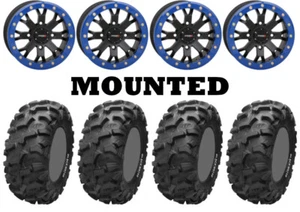 Kit 4 Blackwater Evolution 28x10-14 on SB-4 Beadlock Matte Black Blue Nar CAN - Picture 1 of 5