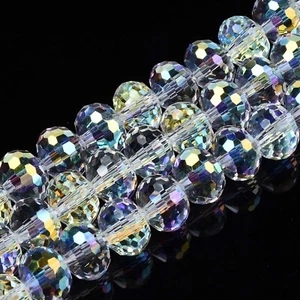 5x Faceted Rondelle Electroplate ClearAB Transparent Glass Bead Strands 10x7.5mm - Picture 1 of 6