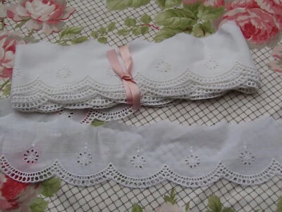 480 cm de  dentelle ancienne broderie anglaise largueur  cm coton fin - Photo 1/4