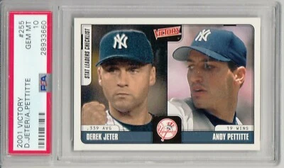 2001 Victory D. Jeter / A. Pettitte Stat Leaders Checklist #255 PSA 10 pop 10 - Image 1 of 4