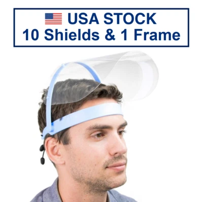 10 Shield & 1 Frame Safety Full Face Shield Reusable Protection Cover Face Mask - Image 1 of 4