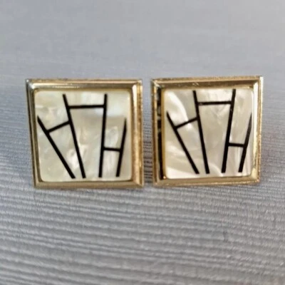 Gemelos cuadrados nacarados vintage SWANK Mid Century tono dorado 1" parte posterior de bala Foto 1 de 4