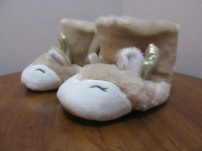 CARTER'S TODDLER GIRLS REINDEER SLIPPER-BOOTS FAUX FUR BEIGE SIZE XS (3-4) - Image 1 of 4