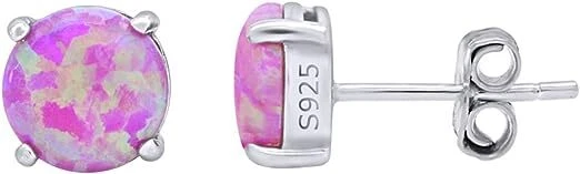 Solitaire Stud Earrings 925 Sterling Silver 7mm Simulated Opal Round Cut - Image 1 of 4
