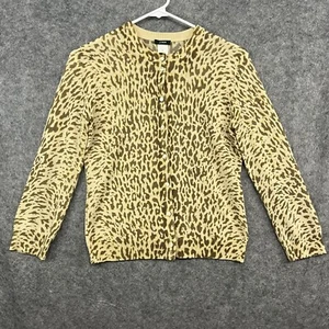 Vintage J Crew Damenpullover klein braun Cardigan Leopardendruck 100 % Wolle HINWEIS - Bild 1 von 11