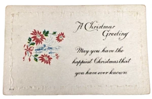 Antique Christmas Postcard Greetings White Red Poinsetta Barn Undivided Unposted - Picture 1 of 8