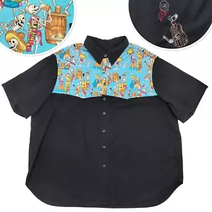 Nueva Camisa De Colección Western Manga Corta Dia Muertos Esqueletos Calavera Día Muerto 5XL - Imagen 1 de 10