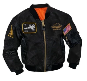 Rothco Kids Flight Jacket With Patches - Black - Picture 1 of 3