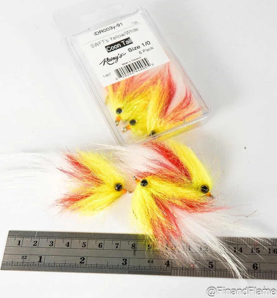 Lote de 6 señuelos de pesca con mosca Rainys Coontail amarillo blanco RH21 Foto 1 de 1