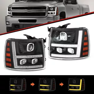 Faros proyectores LED completos negros para Chevrolet Silverado 2007-2013 con DRL SEQ - Imagen 1 de 12