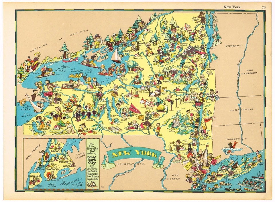MAPA PICTÓRICO 1935 GEOGRAFÍA GAY ORIGINAL RUTH TAYLOR VINTAGE DE LA CIUDAD DE NUEVA YORK Foto 1 de 1