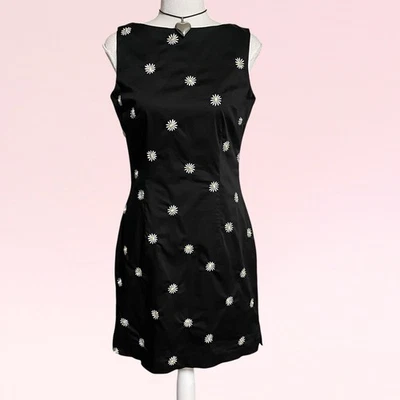 Minivestido vintage y2k caprichoso gótico negro margarita bordado 6/8 fiesta oficina años 90 Foto 1 de 4