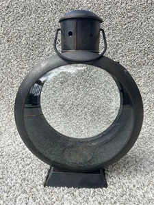 Large Round Locomotive Metal and Glass Lantern Candle Holder - Picture 1 of 10