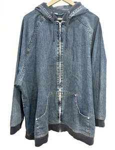 Avenue Blues Oversized Denim Jacket With Zipper, Pockets And Front Pull 30/32 - Picture 1 of 5