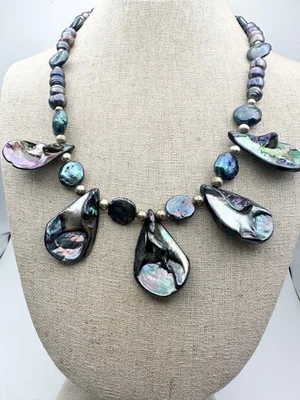 "Collar con cuentas de perlas negras concha de abulón 19,5""" Foto 1 de 4