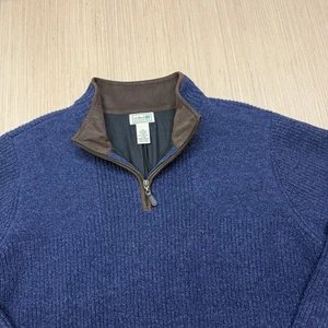 Vintage LL Bean Merino Lambs Wool Gore Windstopper 1/4 Zip Sweater Navy - Large - Bild 1 von 7