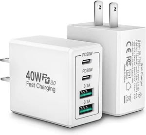 Chargeur mural 40W Super Rapide 3.0 blanc pour Android, iPhone et plus - Photo 1 sur 7