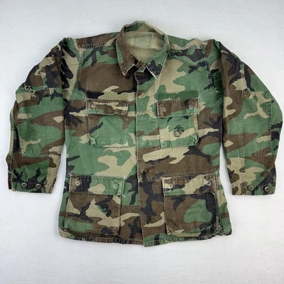 Casaco masculino vintage USMC clima quente pequeno regular floresta camuflagem militar ripstop BDU - Imagem 1 de 4