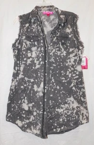 NWT - Jr. Bleach Splattered Sleeveless Snap Front Shirt-Almost Famous-Gray-XL - Picture 1 of 2