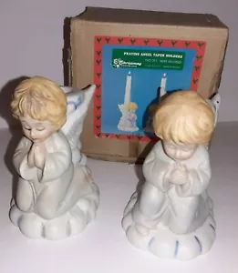 Praying Angels On Clouds Candle Holders Christmas Around The World Set 80s Vtg - Picture 1 of 7