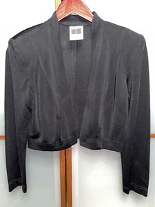 Tadashi Shoji Vintage Black Rayon Stretch Open Front Womens Crop Bolero Jacket - Picture 1 of 4