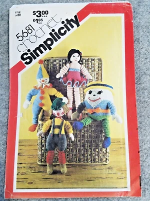 Simplicity 5681  CROCHET TOYS 20-23" pattern Ballerina Clown Humpty Dumpty AlMan - Image 1 of 4