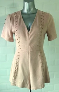 SIZE 10 MISSGUIDED PALE PINK SUEDETTE PLAYSUIT LACING PARTY SPRING FESTIVAL - Picture 1 of 8